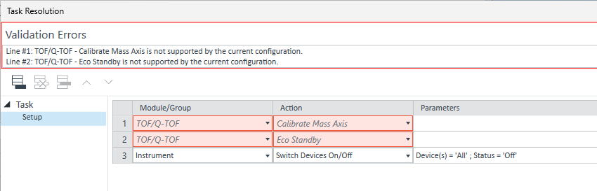 Example task with unsupported actions