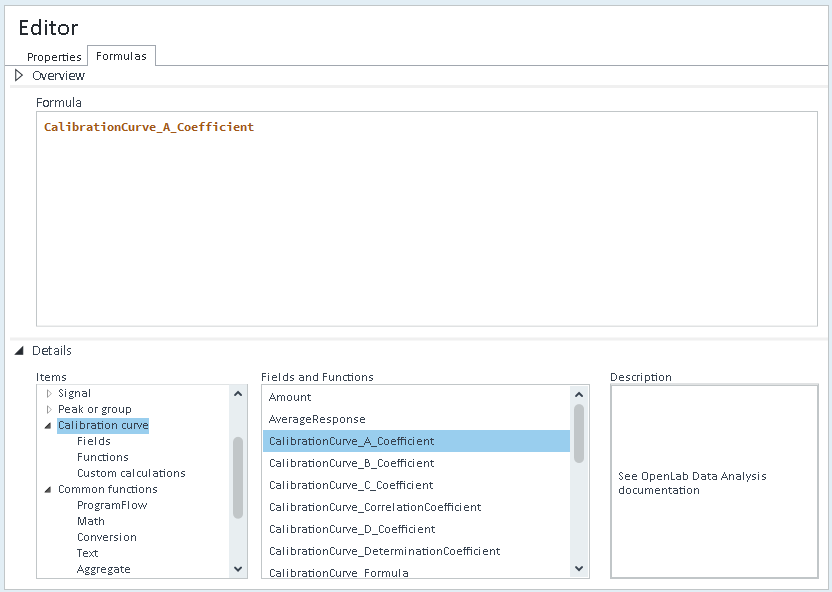 Formulas tab with Details area and collapsed Overview